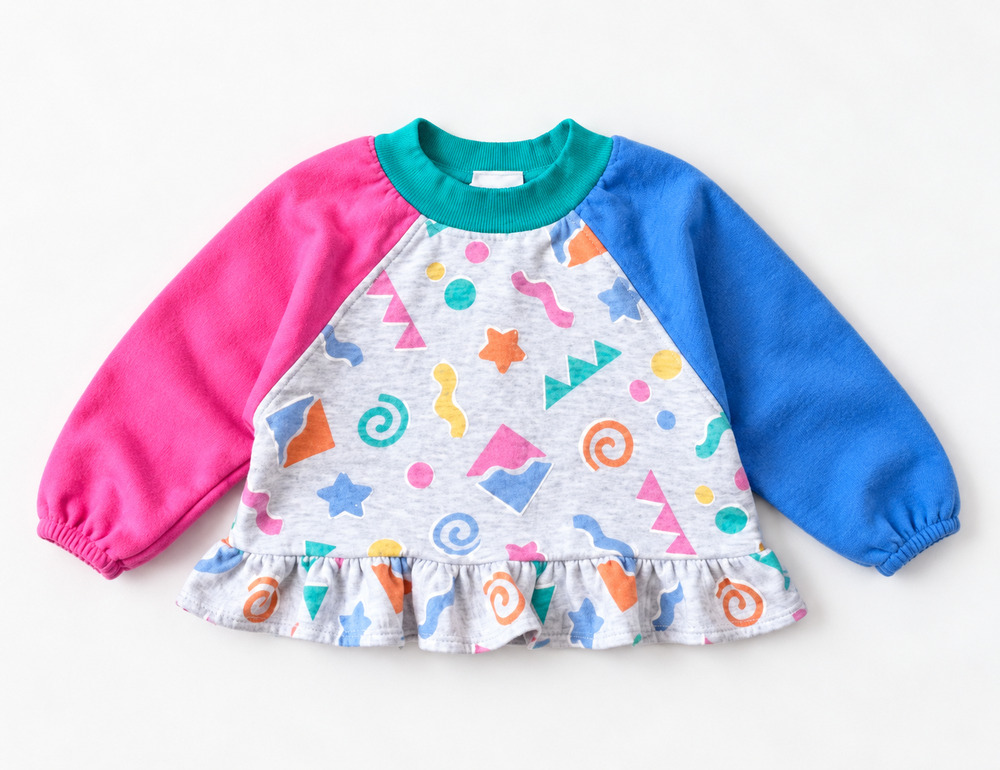 Vintage Carter's 1980s Ruffle Sweatshirt | Retro Color Block Sleeves | Girls 6x